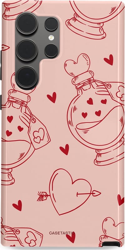 Casetastic Hoesje Geschikt voor Samsung S24 Ultra - Stijlvolle Beschermende Duo-layer Case - Zoete Liefdesflirt - Roze Rood - Pafrum - Love You - Valentijn