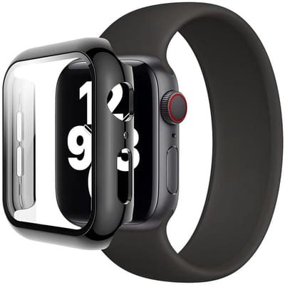 Eko, Hoesje geschikt voor Apple Watch 45mm - Full-body Bescherming met Tempered Glass, Transparant zwart