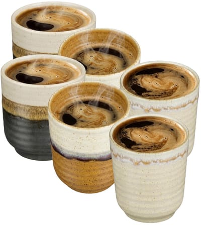 Mica Decorations Koffiemok Ethan - 6x stuks - zonder oor - 7 x 8 cm - porselein - theemok