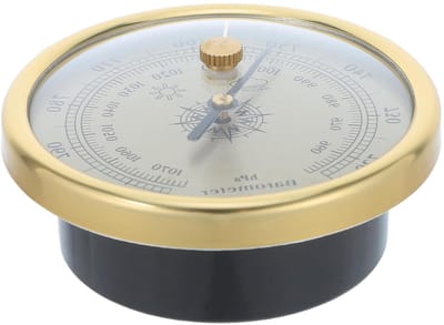 Aneroïde Barometer - Weerstation Thermometer - Luchtdruk Meten - Metalen Frame - 7 cm Diameter - Goud