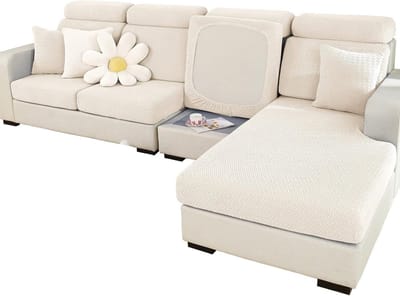 L-vormige Sofa Kussenhoezen voor Meubels - Vervangende Hoezen, Bescherming en Weefpatroon in Wit