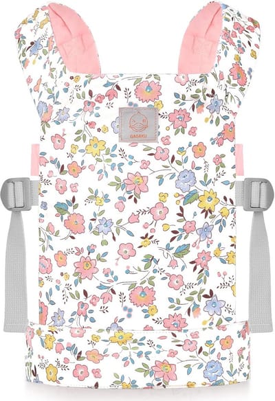 Draagzak voor babydollen en knuffeldieren - verstelbare bandjes - roze met bloemen
