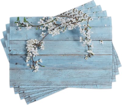 New Bed Hout Lentebloemen takken kunst Set van 4 Placemat voor Eettafel, Wasbare Stof met Antislip Achterkant