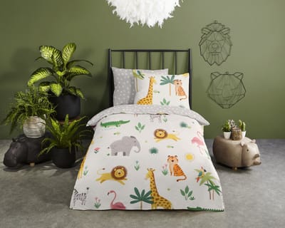 Good Morning dekbedovertrek tropische dieren - 1 persoons 140x200/220 cm - Ecru - 100% Katoen renforc�