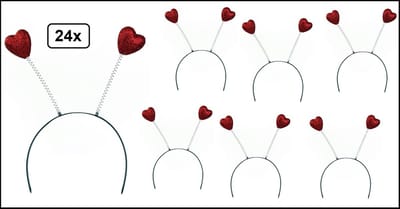 24x Rode hartjes diadeem glitter - Valentijn Carnaval thema feest fun festival liefde love hart