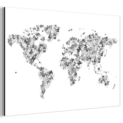 Aluminium schilderij 120x80 cm - Wanddecoratie metaal - Wereldkaart - Kleuren - Vlinders - Kinderen - Jongens - Meisjes - Metalen muurdecoratie woonkamer - Decoratie industrieel - Foto op dibond - Industriële accessoires slaapkamer