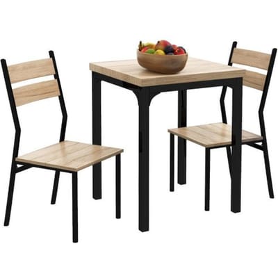 Keukentafel - MUVOE - 3-delige set - Natuurlijk hout en zwart - 4 personen - Compact ontwerp zwart
