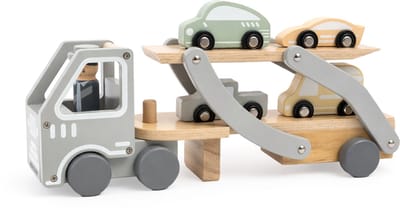 Mamabrum Houten Autotransporter met Auto’s – Houten Vrachtwagen met Aanhanger en Oprijplaat