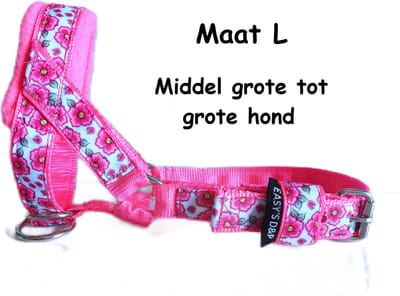 Hoofdhalster hond - Anti trek - Neon roze - Gevoerd - Maat L - Bloemetjes - Antitrek hoofdhalster hond - Hoofdhalster hond - Antitrek hond - Trainingshalsband