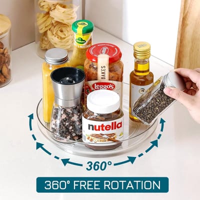 Clord 2-delige Lazy Susan Draaitafel Organizer – 27cm + 23,5cm – 360° Roterend Kruidenrek – Keuken & Koelkast Organizer – Wit
