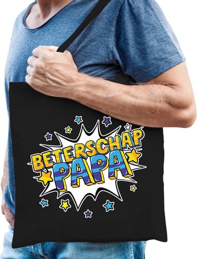 Beterschap papa katoenen cadeau tas zwart voor heren - kado / tasje / shopper