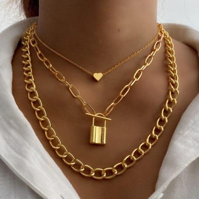Mode Grand Collier Pour Femmes Torsadé Couleur Or Argent Épais Robuste Cœur Serrure Choker Chaîne Colliers Bijoux de Fête