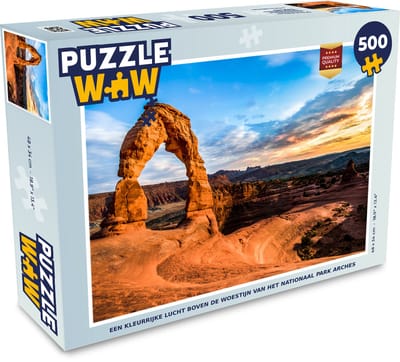 Puzzel Een kleurrijke lucht boven de woestijn van Het Nationaal Park Arches - Legpuzzel - Puzzel 500 stukjes