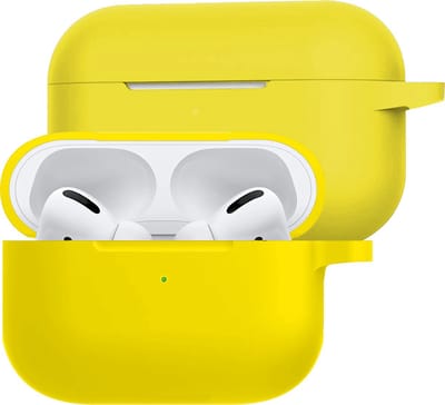 Hoesje Geschikt voor Apple Airpods Pro - Siliconen Hoes met Clip - Silicone Case Cover - Geel