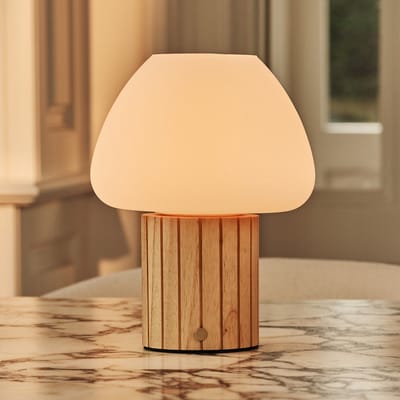 Tavellio Romée Oplaadbare Tafellamp – H22 – Hout en Glas – Lichtbruin