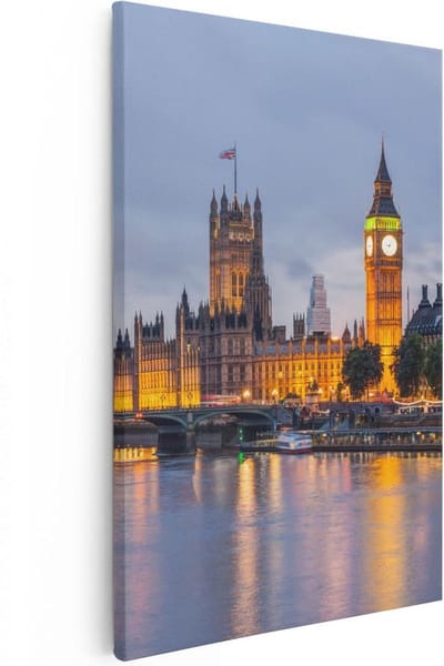 Artaza Canvas Schilderij Big Ben - 20x30 cm - Klein - Wanddecoratie Londen - Muurdecoratie Skyline - Kamer Accessoires