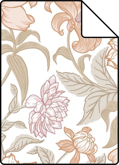Proefstaal ESTAhome behang vintage bloemen terracotta en vergrijsd groen - 26.5 x 21 cm - 139612-S