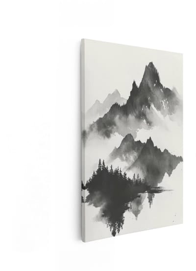 Artaza Canvas Schilderij Berglandschap - 20x30 cm - Wanddecoratie Zwart Wit - Muurdecoratie Japandi Natuur - Schilderijen Op Canvas