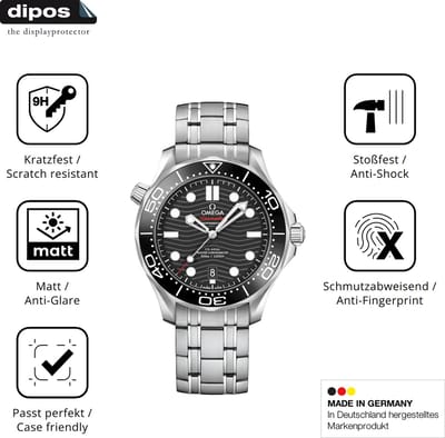 dipos – 2x Matte Pantserfolie geschikt voor Omega Seamaster Diver 300M 42 mm | 9H Screenprotector