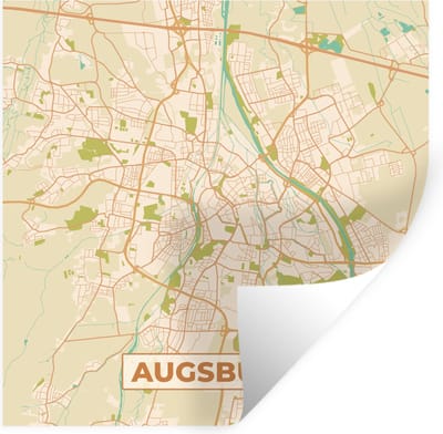 Muurstickers - Sticker Folie - Vintage - Augsburg - Kaart - Plattegrond - Stadskaart - 100x100 cm - Plakfolie - Muurstickers Kinderkamer - Zelfklevend Behang XXL - Zelfklevend behangpapier - Stickerfolie