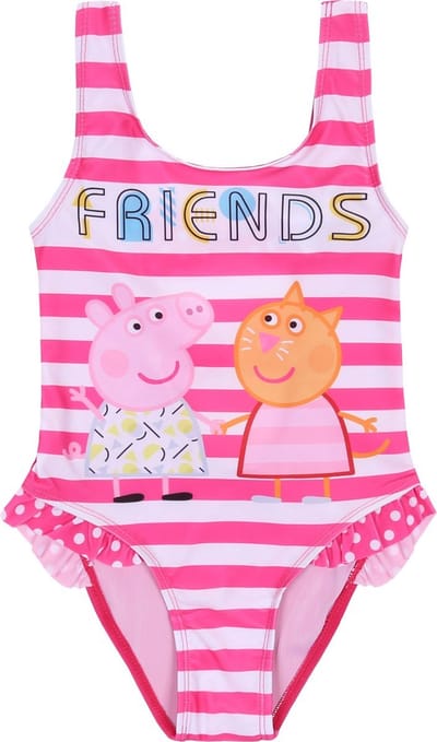 Peppa Pig Badpak - Maat 116/128 - Roze en wit gestreept met franjes