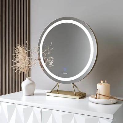 Verlichte Make-up Spiegel - Kaptafel Spiegel - Schoonheidsroutine Verbeteren - Dimbare LED Verlichting - Met Standaard - Goud