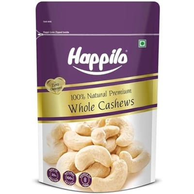 Noix de cajou entières de qualité supérieure 100 % naturelles Happilo, 200 g (Paquet de 1)