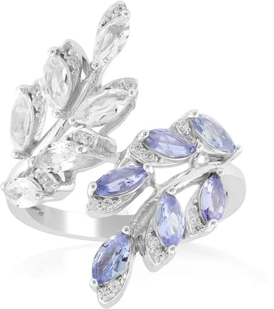 Cavill - Zilveren Ring met 1,803 Karaat Marquise Witte Topaas en Tanzaniet - Elegante Sieraden Dames - Uniek Design met Zirkonia - 925 Sterling Zilver
