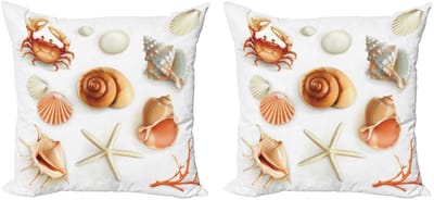 ABAKUHAUS Muscheln Kussenhoes Set – 2x45x45 cm – Dubbelzijdig bedrukt