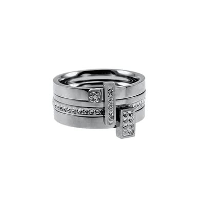 Set van Vier Ringen Dames - Gepolijst RVS - Ringen met Strass