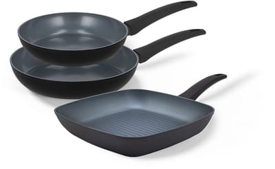 BE Living Pannenset 3-delig - Ø 24 & 28 cm Koekenpan + Ø 28 cm Grillpan - Koekenpannenset - Bakpannenset - Keramisch - Inductie Pannen - PFAS Vrij Anti Aanbak - Delight Series