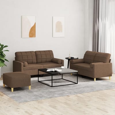 vidaXL - 3-delige - Loungeset - met - kussens - stof - bruin