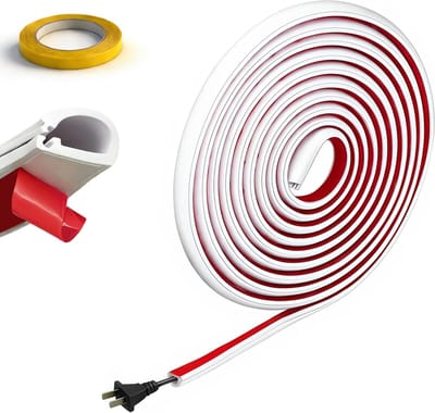 Zelfklevende Halve Cirkel Kabelgoot, Wit, 7 mm Kabelslang, Kabelbescherming, Inclusief 1,5 m Kabelgoot en 10 mm x 15 m Stofband, Perfect voor Kantoor, Huishouden en Elektrische Installaties