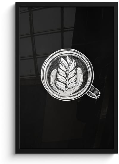 Poster in lijst - Fotolijst 40x60 cm - Posters - Krijttekening - Koffie - Latte art - Posterlijst zwart - Decoratie - Wanddecoratie woonkamer - Muurdecoratie slaapkamer