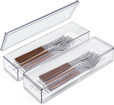 2-pack doorzichtige bestekbak met deksel, plastic bestekbak, opberglade voor keukenlade, bestekhouder
