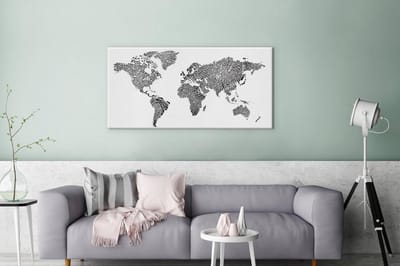 Wereldkaart vingerafdruk zwart wit canvas | Wereldkaart Canvas Schilderij 100x50 cm