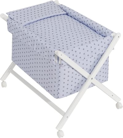 Interbaby Wieg Ster Junior 90 X 72 Cm Hout/katoen Blauw/wit