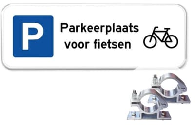 Parkeerbord Fietsen - Weerbestendig Aluminium - 40x15 cm - Bevestiging: Met paalbeugels Ø48mm