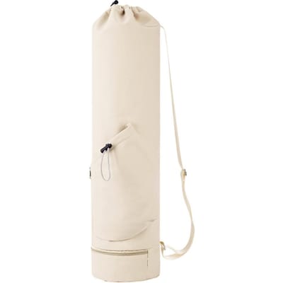 Sac de transport portable pour tapis de yoga, tapis d'exercice de fitness avec poche pour bouteille d'eau, poche inférieure pour liquide beige