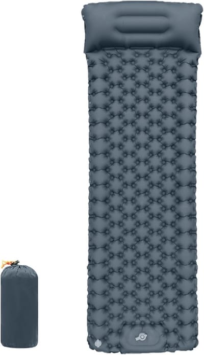 Kampeer Slaapmat - Luchtbed Outdoor - Comfortabel Slapen - Ingebouwde Voetpomp - 200 x 62 cm - Koel Grijs
