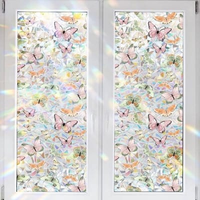 Raamfolie Statistisch Hechtend - Privacy Folie - Glas in Lood - UV-Bescherming - 43 x 100 cm - Decoratieve Roze Vlinder - Privacyfolie