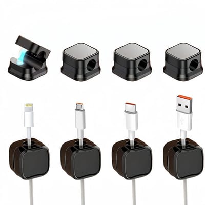 Set van 8 Magnetische Kabelclips - Klevende Kabelhouders voor Organisatie van Oplaadkabels, Data- en HDMI-kabels op Muur, Bureau en Nachttafel