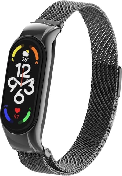 Milanees Smartwatch bandje - Geschikt voor Xiaomi Mi Band 7 Milanese band - zwart - Strap-it Horlogeband / Polsband / Armband