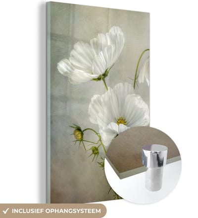 MuchoWow® Glasschilderij 120x180 cm - Schilderij acrylglas - Bloemen - Stilleven - Klaproos - Wit - Botanisch - Foto op glas - Muurdecoratie woonkamer - Wanddecoratie slaapkamer - Schilderijen