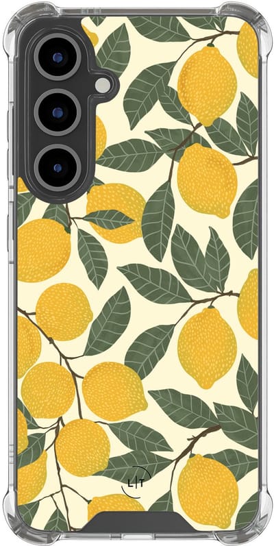 Shockproof hoesje - Geschikt voor Samsung Galaxy S24 FE - Citroenen - Extra sterke case - TPU/polycarbonaat - Natuur - Geel, Transparant