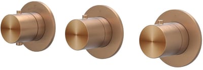 IVY Concord Afbouwdeel Inbouwthermostaat met 2 Stopkranen Symmetry met Ronde Rozetten - RVS 316 Geborsteld Mat Koper PVD
