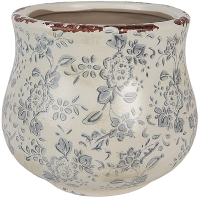 Keramiek Bloempot voor Binnen – Groen Bloemen – Rustieke Pot – Ø 15 cm – Bloemenmotief