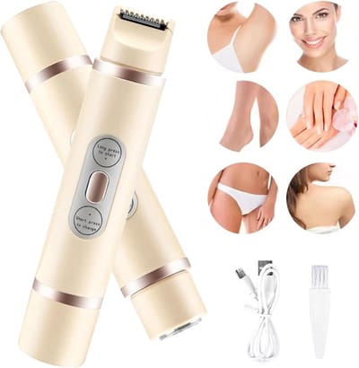2 in 1 Ladyshave voor Vrouwen - Scheerapparaat Vrouw - Bikinitrimmer Dames - Mini haarverwijderaar voor nat en droog haar - Trimmer voor Vrouwen & Dames - Beige