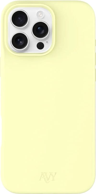 AVY Hoesje geschikt voor Apple iPhone 16 Pro | Compatibel met MagSafe | Back Cover | Liquid Silicone | Comfortabel in de Hand | Butter Yellow