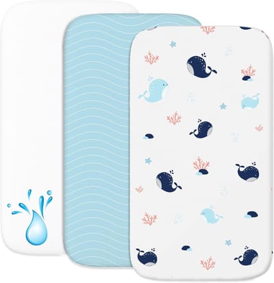 Hoeslaken set van 2 met waterdichte matrasbeschermer - 3-in-1 voor wiegjes en babybedden - maat 55x90 cm - schattig oceaanpatroon
